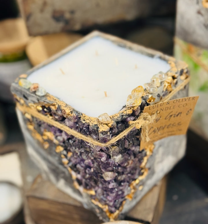 Crystal Concrete Candle - Large Square