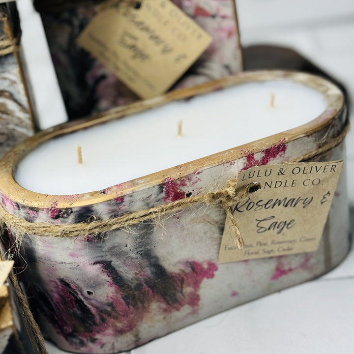 Signature Concrete Candle - Large Oval Hand painted Concrete Candle