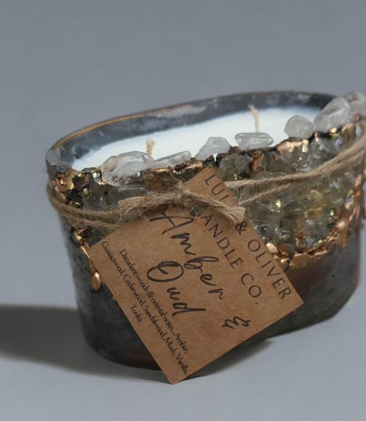 Crystal Concrete Candle - Small Oval