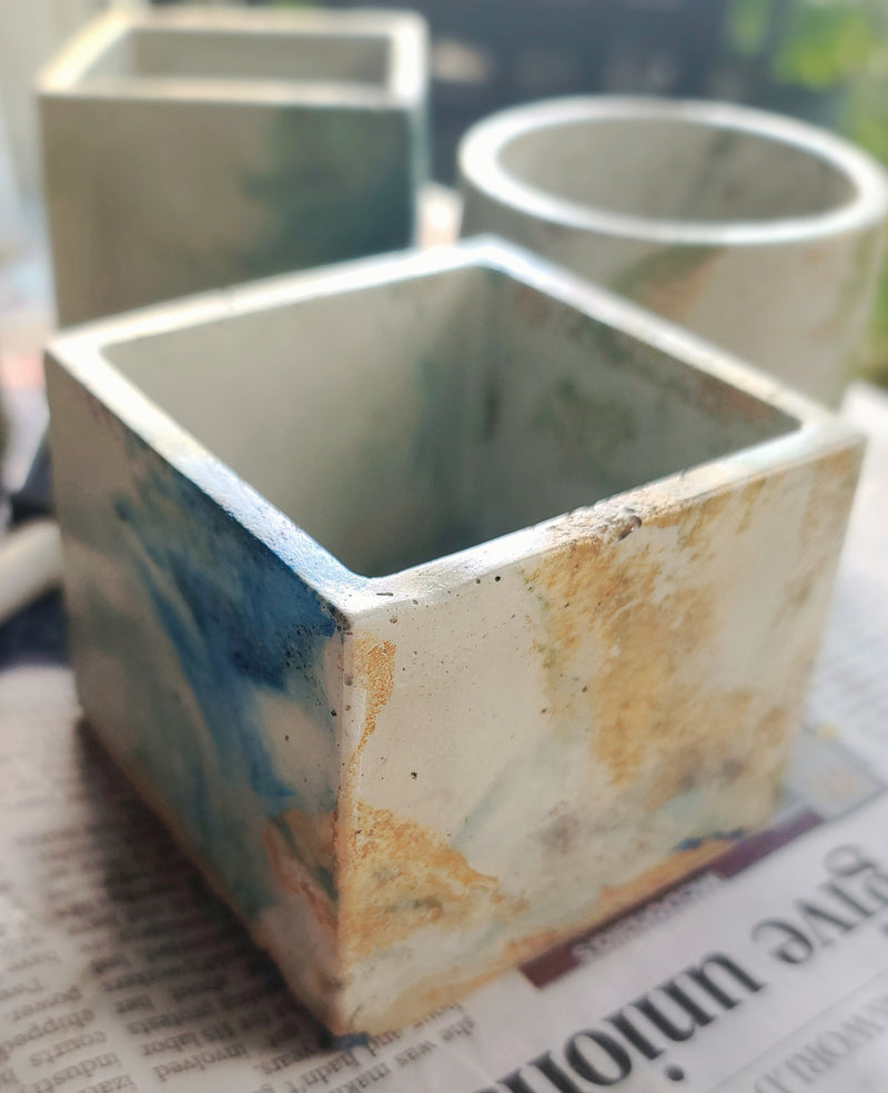 Signature Concrete Candle - Large Square Handpainted Concrete Candle