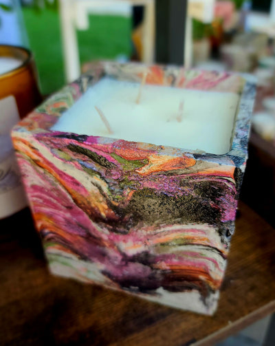 Signature Concrete Candle - Large Square Handpainted Concrete Candle