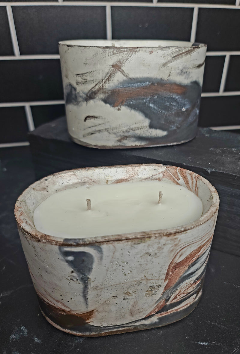 Signature Concrete Candle - Small Oval Hand painted Concrete Candle
