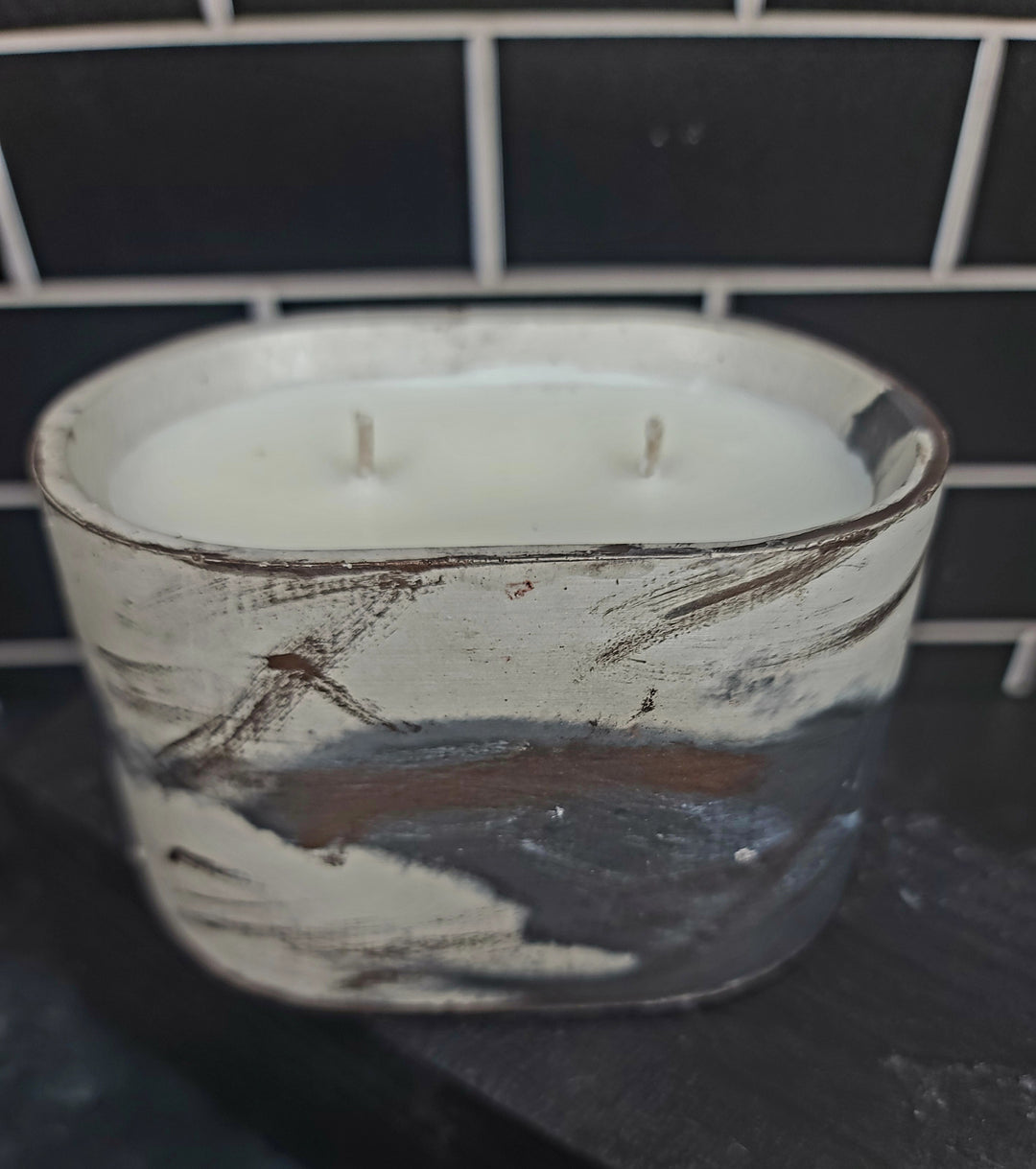 Signature Concrete Candle - Small Oval Hand painted Concrete Candle