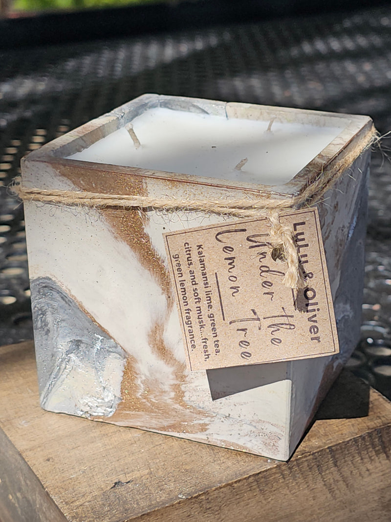 Signature Concrete Candle - Large Square Handpainted Concrete Candle